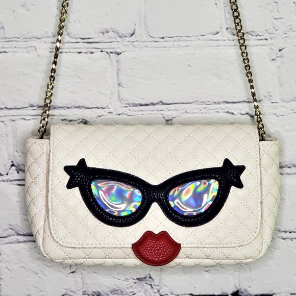 Handbags - Funky Fashion Face Med Ivory Quilted Shoulder Bag